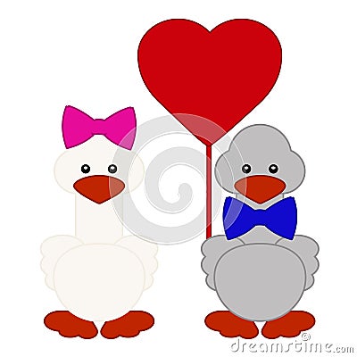 Vector pair of cartoon gooses in love. Vector image isolated on white background Vector Illustration