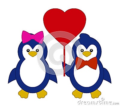Vector pair of cartoon penguin in love. Colorful female and male penguin Vector Illustration