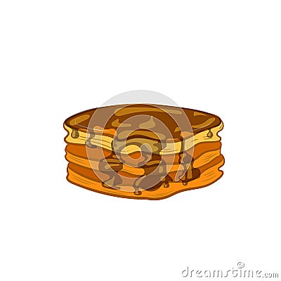 Vector pancakes, cartoon illutration, chocolate syrup, sweet pancake isolated on white background. Vector Illustration