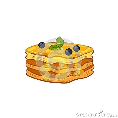 Vector pancakes, cartoon illutration, syrup and honey, sweet pancake isolated on white background. Vector Illustration