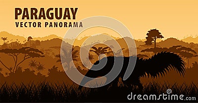 Vector panorama with anteater in Paraguay, South America Vector Illustration