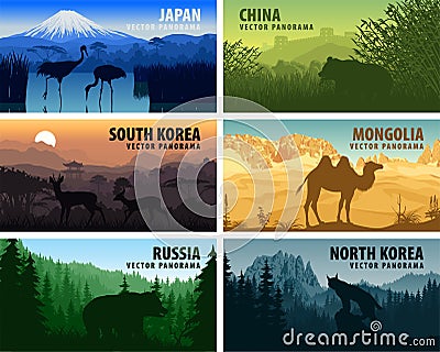 Vector panorama of China, Japan, North Korea, South Korea, Mongolia, Russia Vector Illustration
