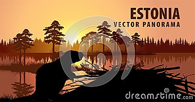 Vector panorama of Estonia with beaver Vector Illustration