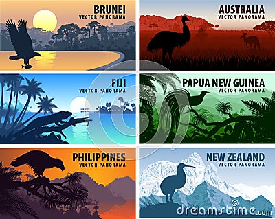 Vector panorama of Philippines, Australia, New Zealand, Brunei Darussalam and Papua New Guinea Vector Illustration