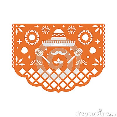Vector Papel Picado greeting card with floral pattern. Vector Illustration