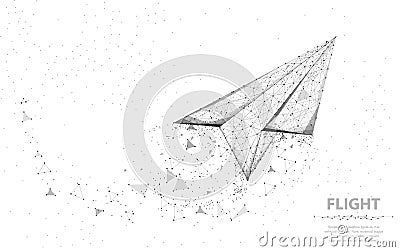 Vector Paper airplane. Abstract polygonal wireframe plane illustration on white background. Dream symbol. Vector Illustration