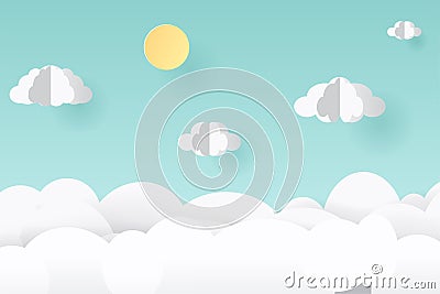 Vector paper art and craft style. Illustration of nature landscape, cloud Vector Illustration