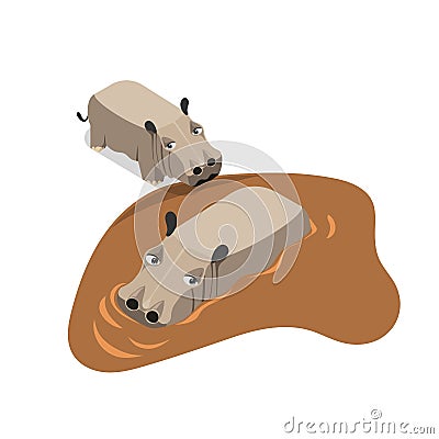 Hippos in the mud Vector Illustration