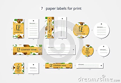 Vector paper clothing labels for print with pattern kiwi and flower Vector Illustration