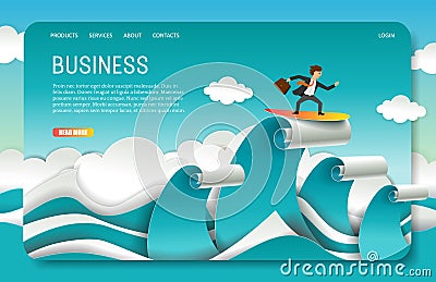 Vector paper cut business landing page website template Vector Illustration