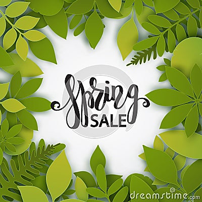 Vector paper cut leaves. Summer tropical banner Vector Illustration