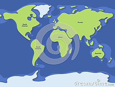 Vector paper earth world map. Modern style 3d blue, green, yellow color illustration of planet. Design element of worldwide for Cartoon Illustration