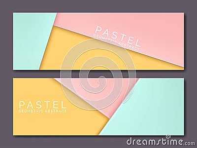 Vector Paper Overlapping Effect Geometric Abstract Web Banner, Headline or Voucher Background in Pastel Colors Vector Illustration