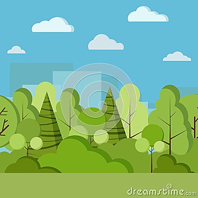 Vector park day nature background illustration in cartoon flat style Vector Illustration