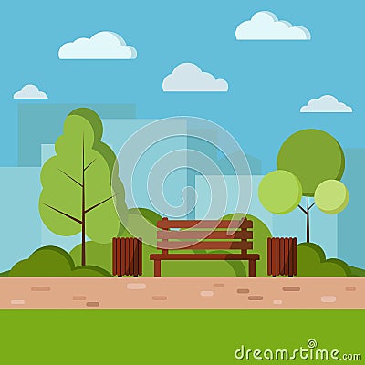 Vector park day nature background illustration in cartoon flat style Vector Illustration