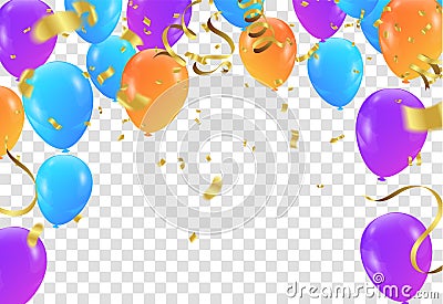 Vector party balloons illustration. Confetti and ribbons flag ri Vector Illustration