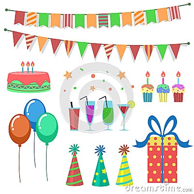 Vector party item set illustration in cartoon style Vector Illustration