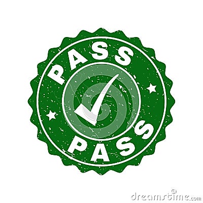 Pass Scratched Stamp with Tick Vector Illustration