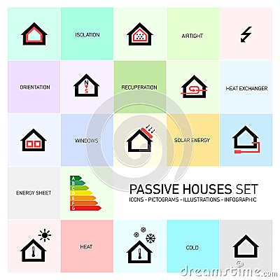 Vector passive houses icon set Stock Photo