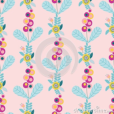 Vector pastel folk floral motifs seamless pattern. Vector Illustration