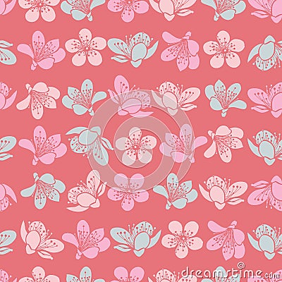 Vector pastel light red cherry blossom sakura flowers and seamless pattern background Stock Photo