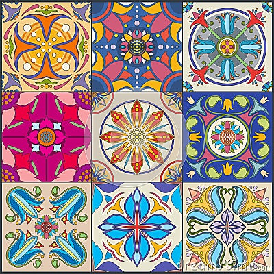 Vector patchwork seamless wall tile pattern, ceramic mexican tiles Vector Illustration