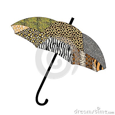 Vector patchwork umbrella with animal print pattern Vector Illustration
