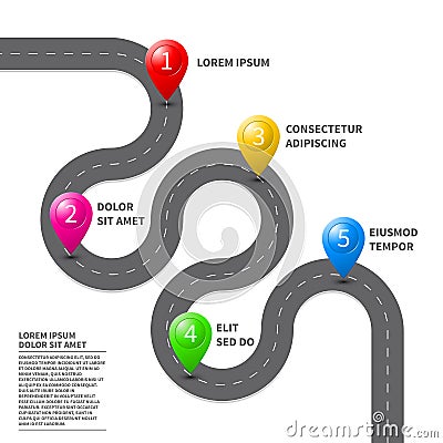 Vector pathway road map with GPS route pin icon Vector Illustration