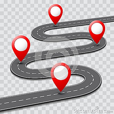 Vector pathway road map with GPS route pin icon Stock Photo