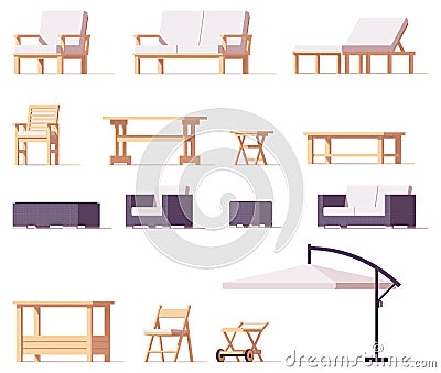 Vector patio and outdoor furniture set Vector Illustration