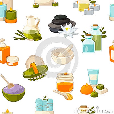 Vector pattern or background illustration with cartoon beauty and spa elements Vector Illustration