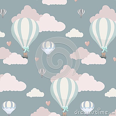 Vector pattern with balloon, clouds and animals Stock Photo