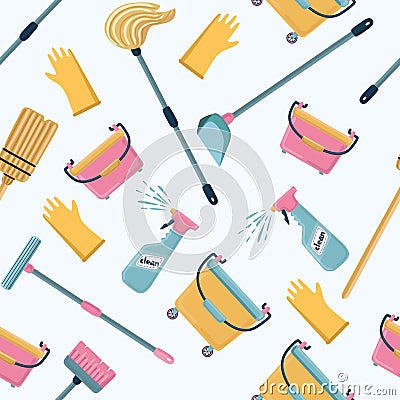 Vector pattern of cleaning tools. Cleaning service. Vector Illustration