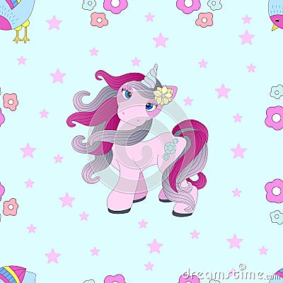 Vector pattern with cute unicorns. Magical background with little unicorns. Vector Illustration