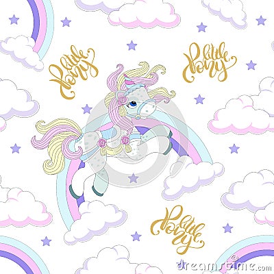 Vector pattern with cute unicorns. Magical background with little unicorns. Vector Illustration