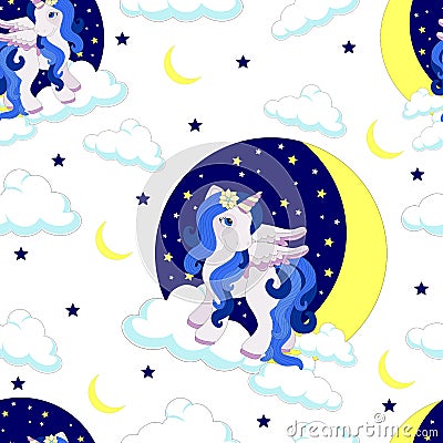 Vector pattern with cute unicorns. Magical background with little unicorns. Vector Illustration