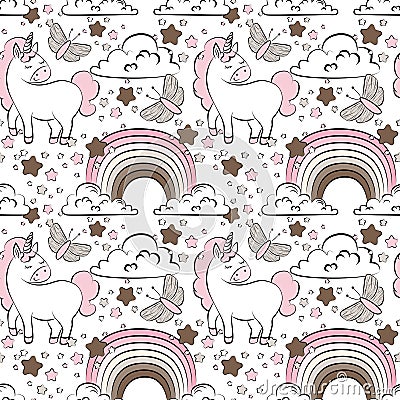 Vector pattern with cute unicorns Vector Illustration