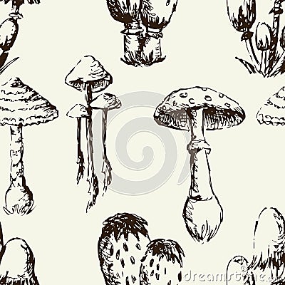 Seamless background of the poisonous mushrooms Vector Illustration