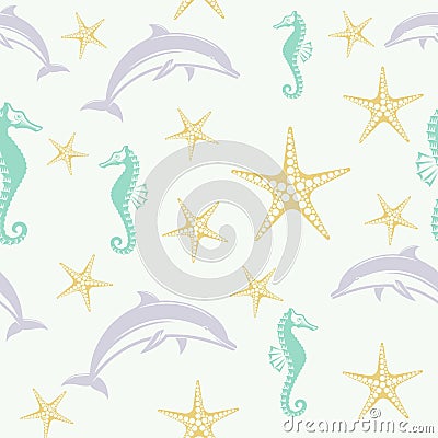 Vector pattern dolphin seahorse and starfish Vector Illustration