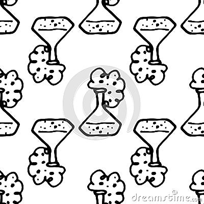 A pattern from a flask with foamed liquid. seamless pattern from a chemical experiment in the style of doodles transparent flask Vector Illustration