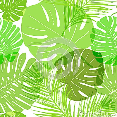 Vector pattern green tropical leaves summer transparent Stock Photo