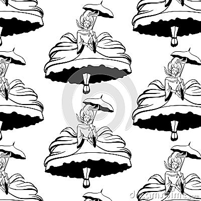 Vector pattern with hand drawn illustration of flying woman Vector Illustration