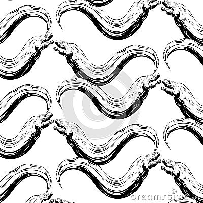 Vector pattern with hand drawn iluustration of moray eels isolated. Vector Illustration