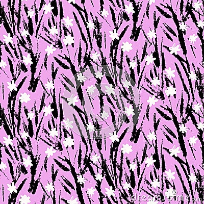 Vector pattern with hand drawn sakura flowers. Vector Illustration