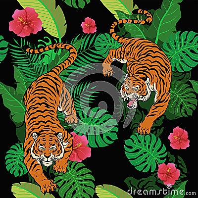 Pattern Hawaiian Tropical Tiger Illustration Vector Illustration