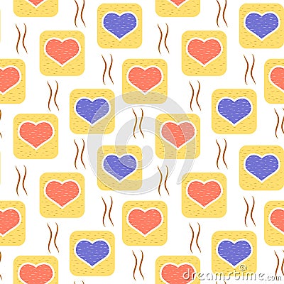 Vector pattern with hearts in squares Vector Illustration