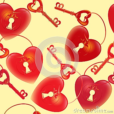 Vector pattern with key and heart keyhole Vector Illustration