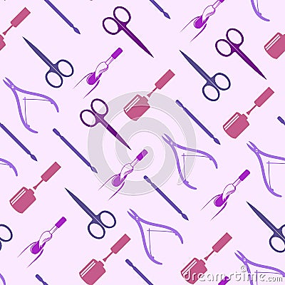 Vector pattern with nail instruments for promotion beauty salon. Stock Photo