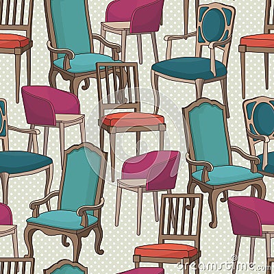 Vector pattern with old armchairs. Vector Illustration