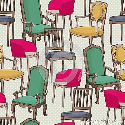 Vector pattern with old armchairs. Vector Illustration